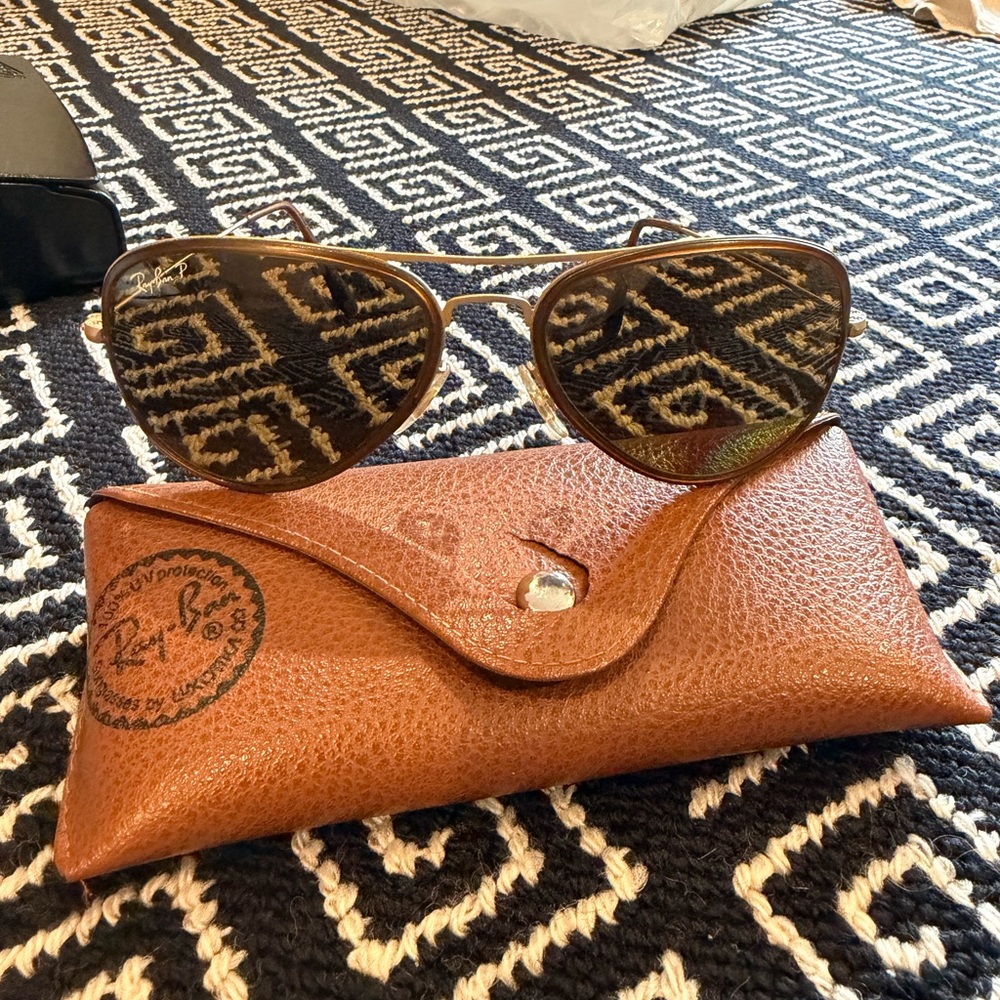 Ray-Ban Gold and Brown Aviator Sunglasses